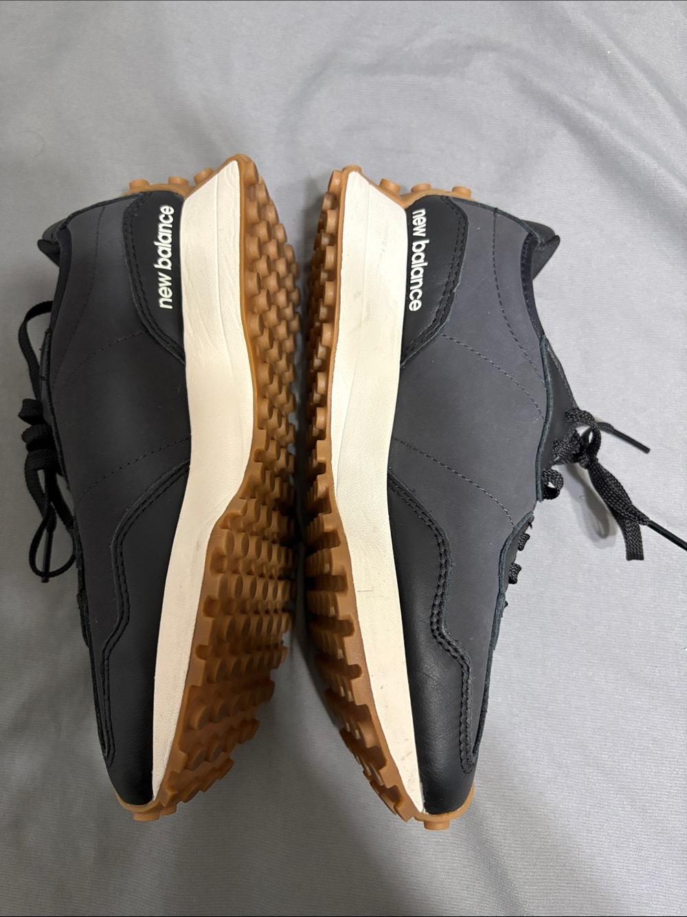 New Balance 327 Black Leather Women Sneakers with Gum Accent - Picture 3 of 7